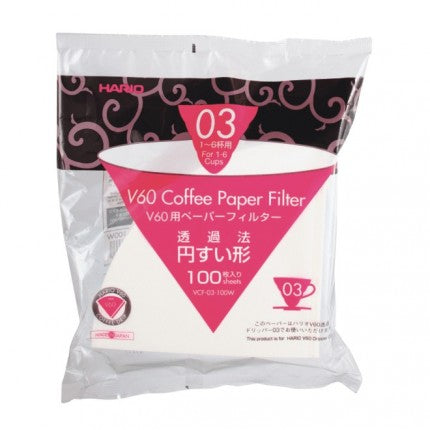 Papierfilter weiß für Hario V60 03 Dripper 100 Blatt