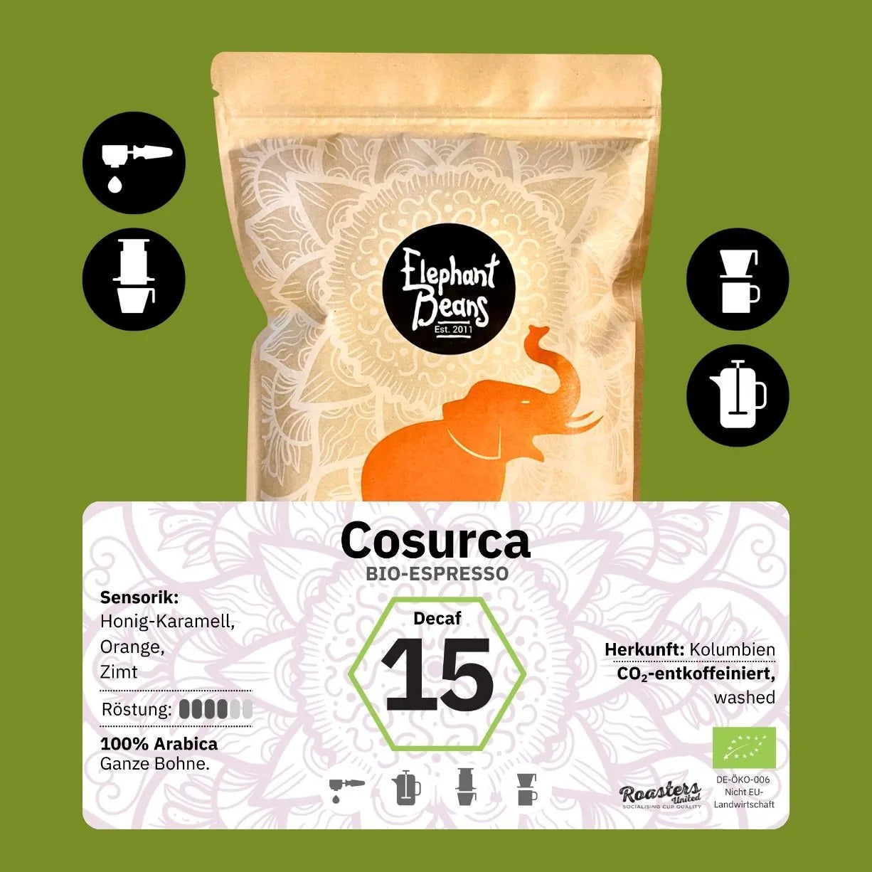 Cosurca Decaf Omniroast (Kolumbien), CO²-entkoffeniert Röstkaffee